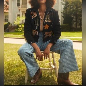 Gordon & James women's black western-themed embroidered jacket.